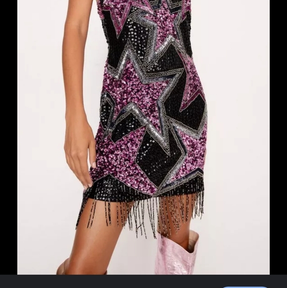 [ NASTY GAL] brand new with tags  Women's size 6- TASSEL  BEADED STAR MINI DRESS - Picture 3 of 16